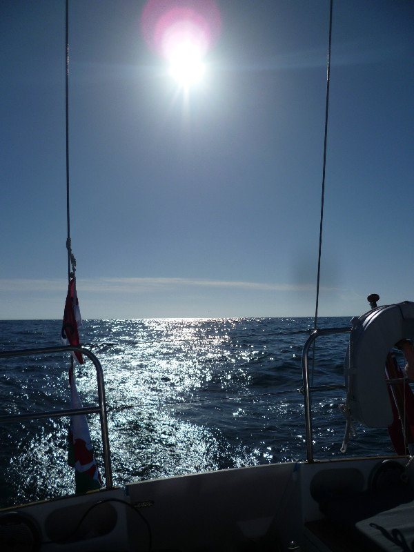 Sun starting to go down over the stern of Disco Volante