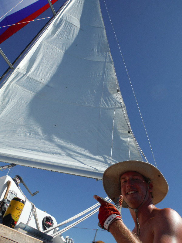 Mike very pleased with his goose-winged spinnaker