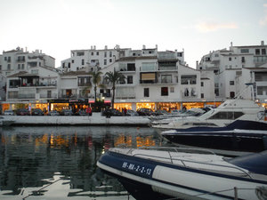 Nice mooring in Puerto Banus - spot the designer shops in background