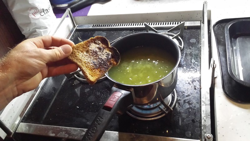 Gwyn's disastrous dinner of vegetable stock and burnt toast