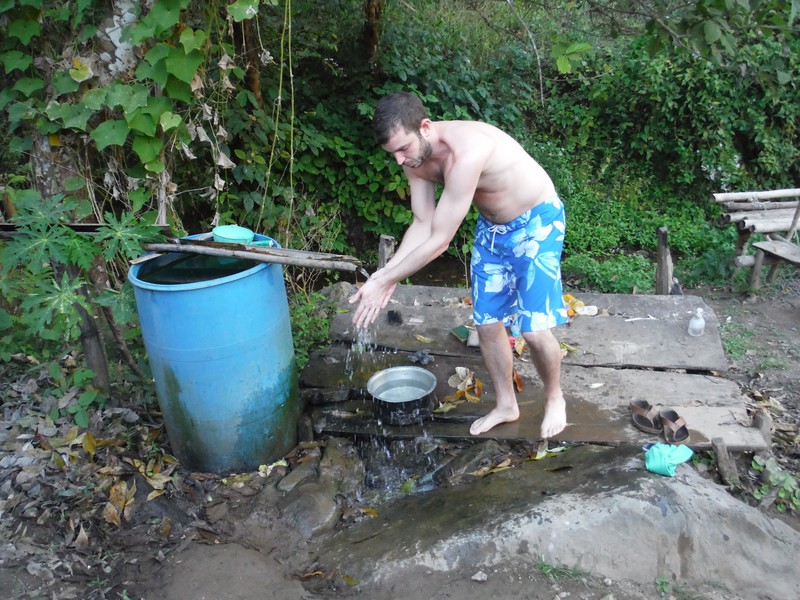 Alfresco washing at our jungle camp