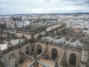 View of Seville Cathedral from the 11th century moorish tower