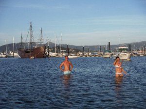 Going for a dip in Baiona, Portugal