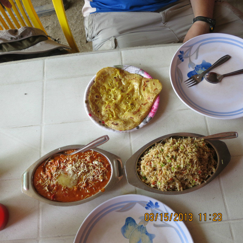kaju curry, butter naan, rice briyana