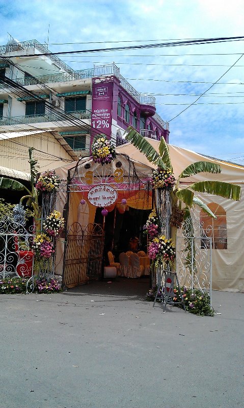 A typical marquee constructed in the street for a wedding
