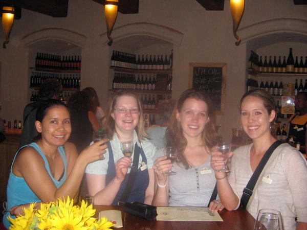 The girls tasting wine