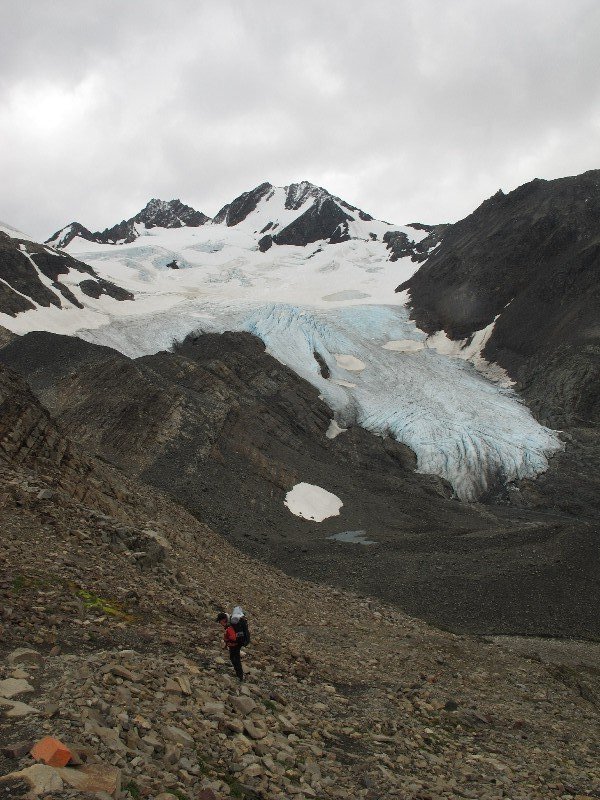 Mojo side by side with a small glacier