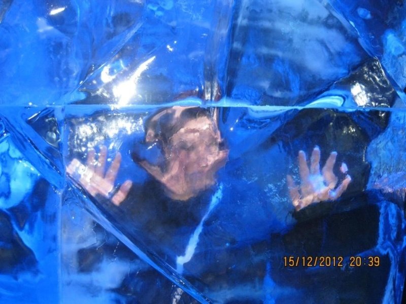 winter wonderland me in a giant ice cube 
