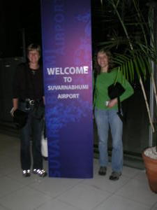 Wendy and Karen in the Bangkok Airport