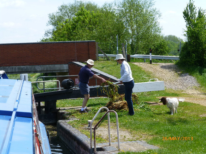 Clearing weeds from the lock