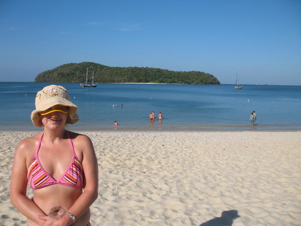 Tracey on Pantai Tengah beach