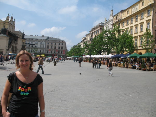 Tracey in Krakow old town square