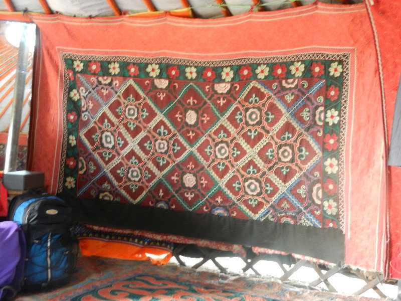 Traditional embroidered wall hanging in ger
