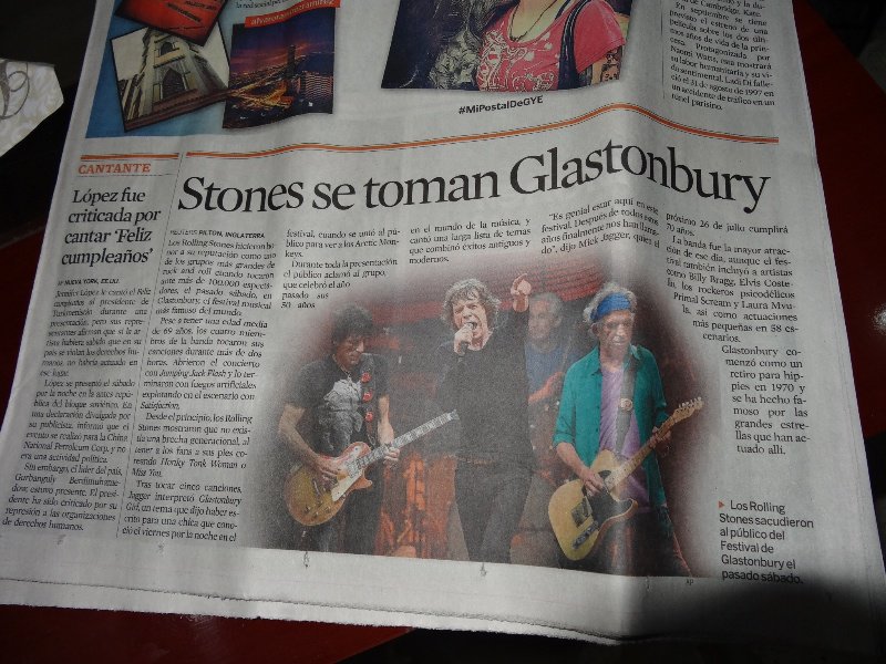 The Rolling Stones at Glasto making front page news in Ecuador!