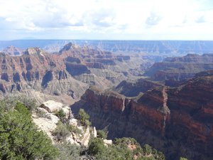View from the north rim of the Grand Canyon. The slot canyon running left to right is what we hiked along to get to the bottom