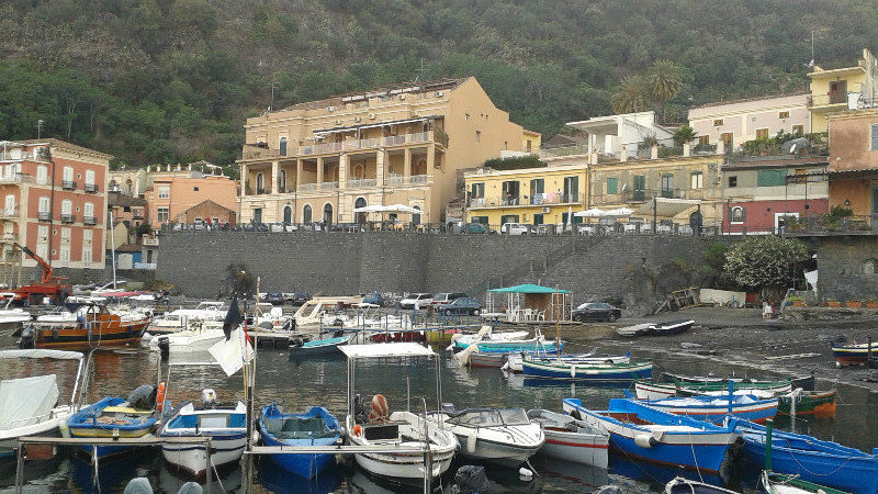 Marina in Falerna...our restaurant meal in the two white awnings in front of large building