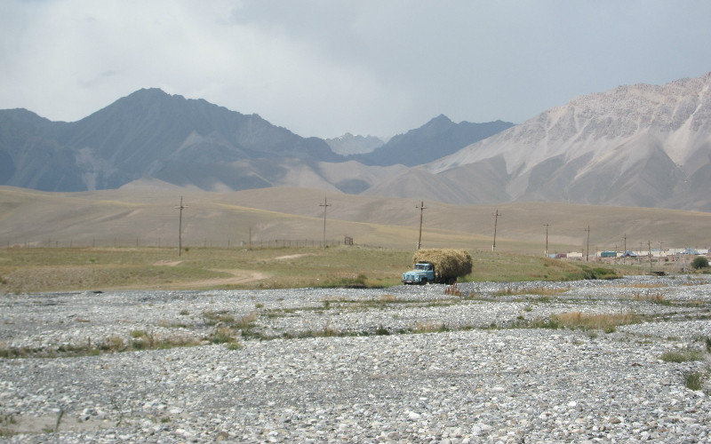 truck crossing a river near Sary Mogul