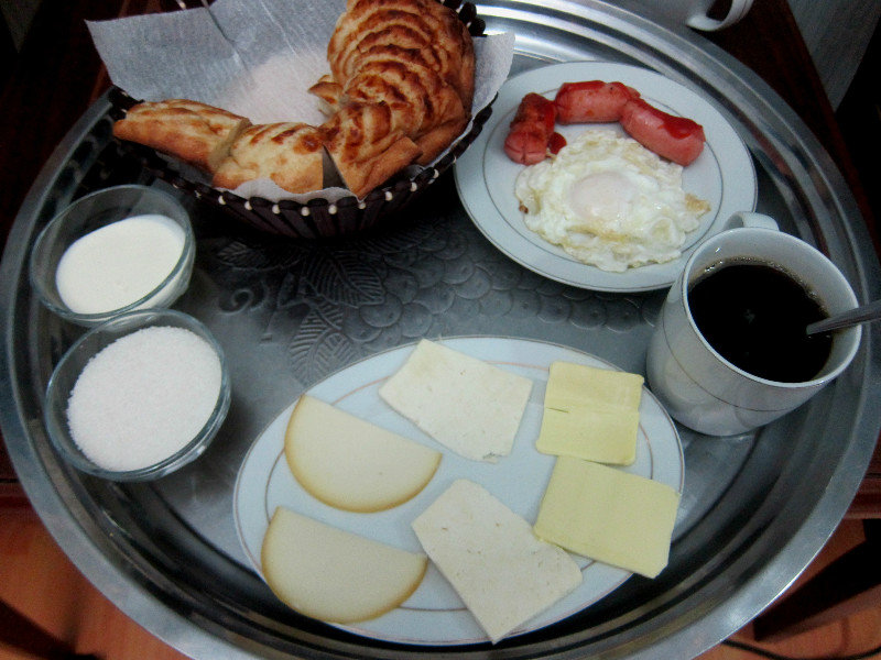 big breakfast at the Diplomat Hotel in Jizzakh