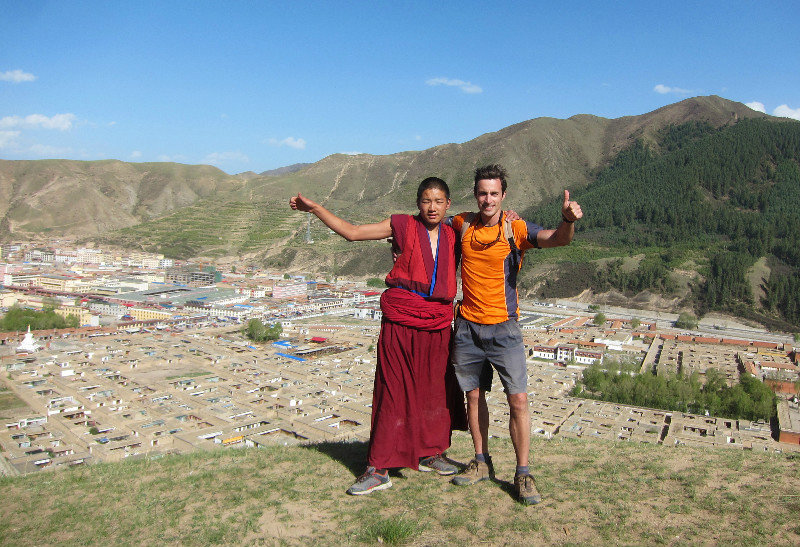 in Xiahe, with a young Tibetan monk