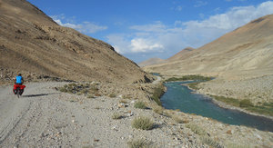 Tajikistan on the left, Afghanistan to the right