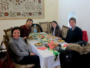 having a delicious Uzbek lunch with Stefania and Oliver, 2 diplomats from Italy and Germany