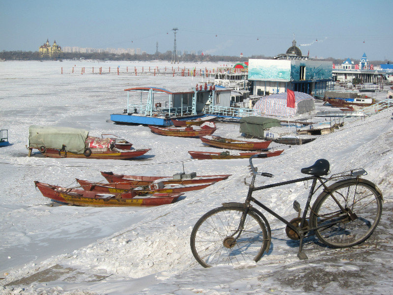 bike by the river in Harbin