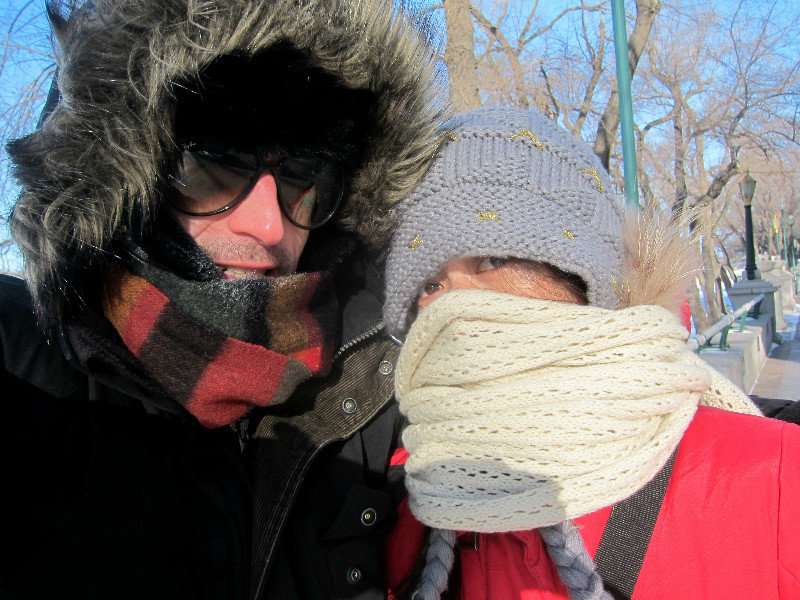 walking along the river in the cold. -30 degrees.