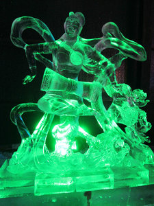 ice statue and colorful lights