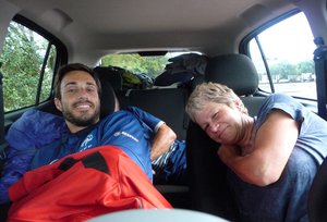 We spent a night in the car on our way to Foz... Bums!