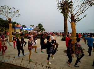 Our first night in Sanya: people line-dancing on the square