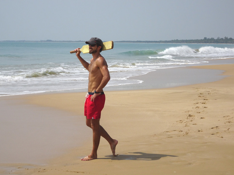 Frenchman playing cricket on the beach of Kalkudah