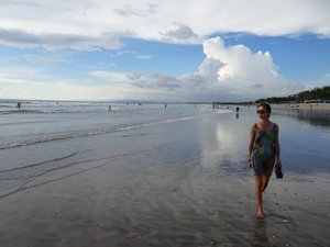 Becky enjoying the walk by the ocean.