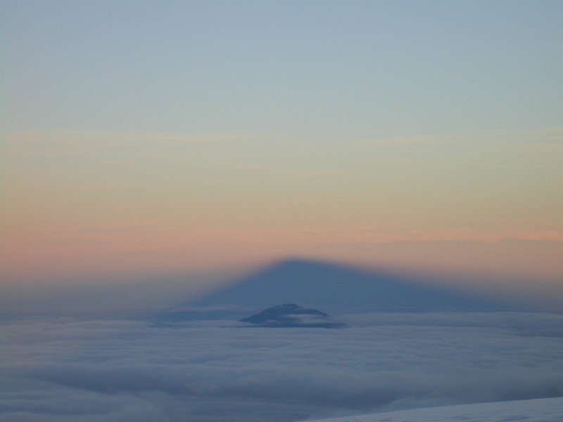 the shadow of Kilimanjaro on neighboring Mt. Meru.
