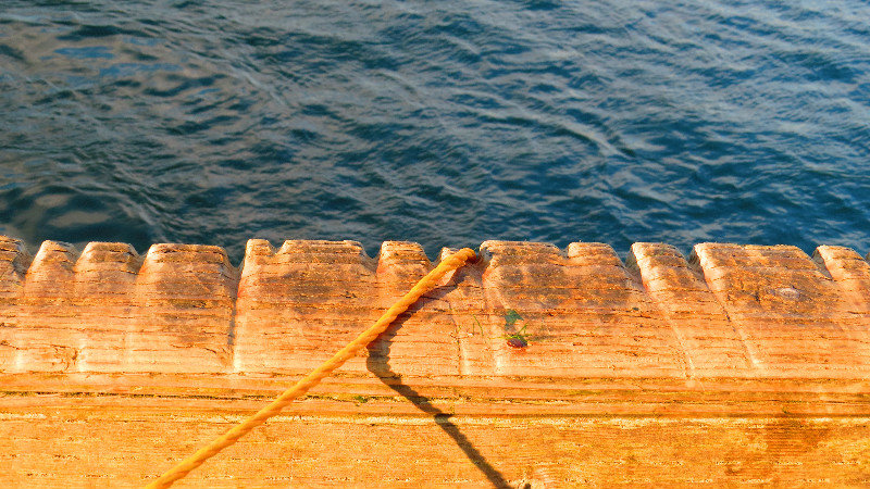 Many Marks on Dock Rail from Pulling Crab Traps
