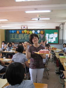 Mrs Han before attacking the students with cream