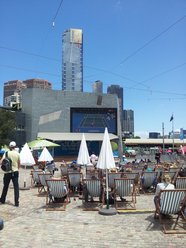 Watching the tennis on the big screen in Federation square