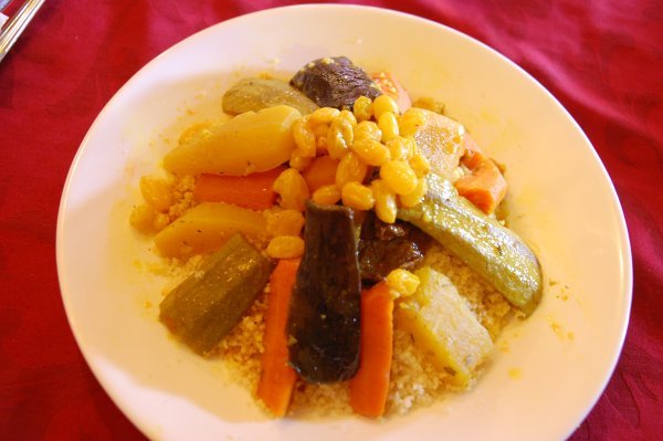 A well deserved vegetable couscous after the hot hike at the Kasbah