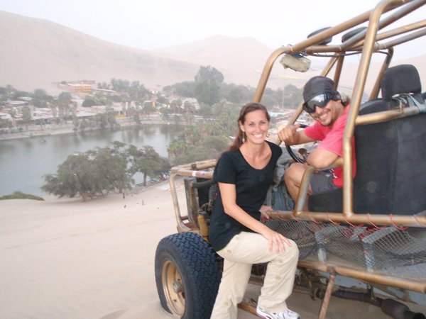 Laure, desert oasis, dune buggy and driver
