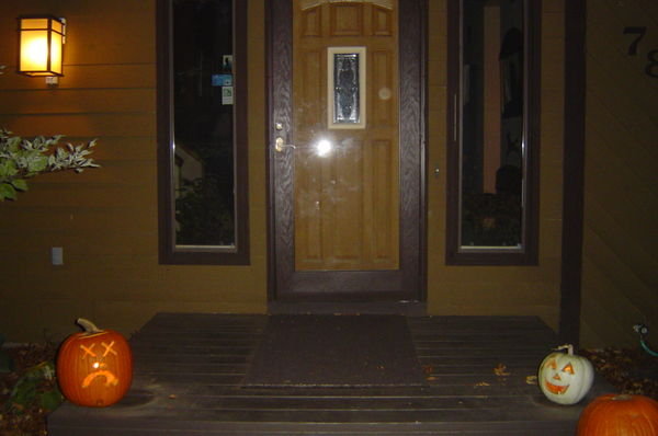 Carved pumpkins on Halloween night
