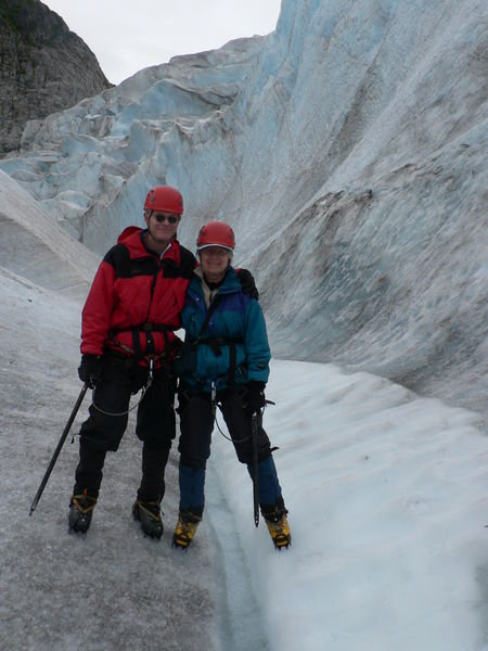 My parents hiking up a glacier in Alaska 