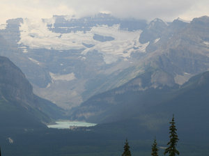 View of Lake Louise & glacier  from the mountain