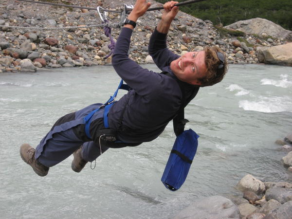 Crossing a river for glacier hiking