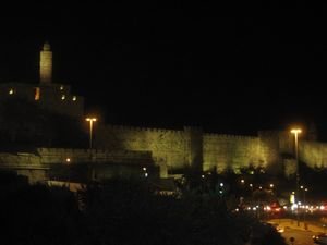Jerusalem and the old city wall at night