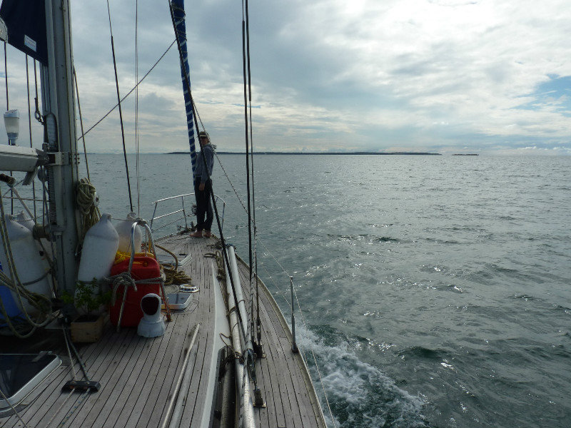 Naomi on the bow as we head to Peel Island