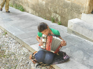 Little girl playing the accordion