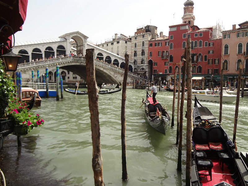 Gondola's out for a paddle in front of the Rialto