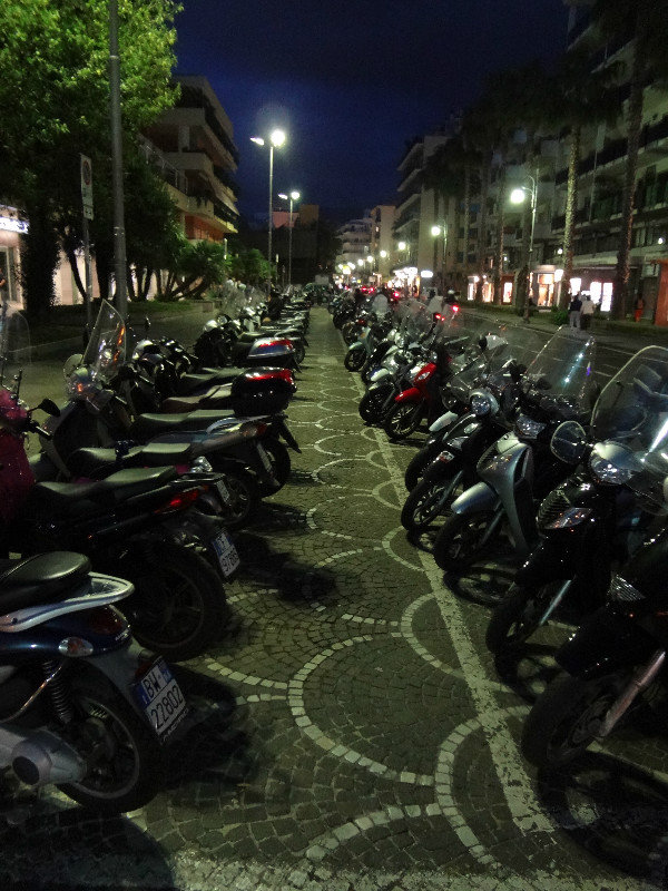 Scooter parking on a Saturday night 