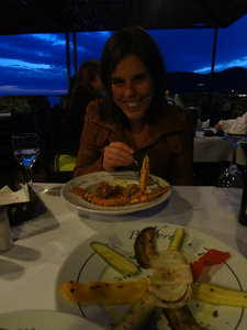 Most amazing seafood curried rice dish with the sunset behind