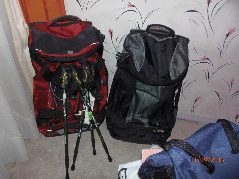 Rolly bags at the ready with hiking poles
