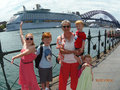 Comparison photo - the ship and the Bridge - Erin, Adam,Luke, Olivia & Grandy (Jan)